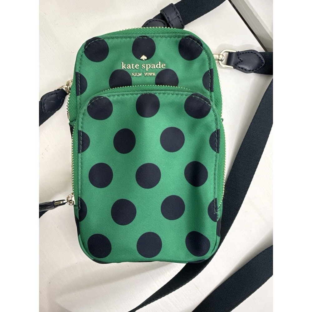 Kate Spade Nylon Crossbody Bag Green Polka Dot Small Travel Mini Purse